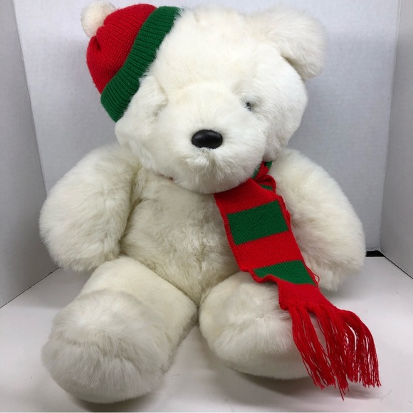 Teddy Bear Large White Bear with Hat and Scarf Winter Ski - Picture 2 of 3